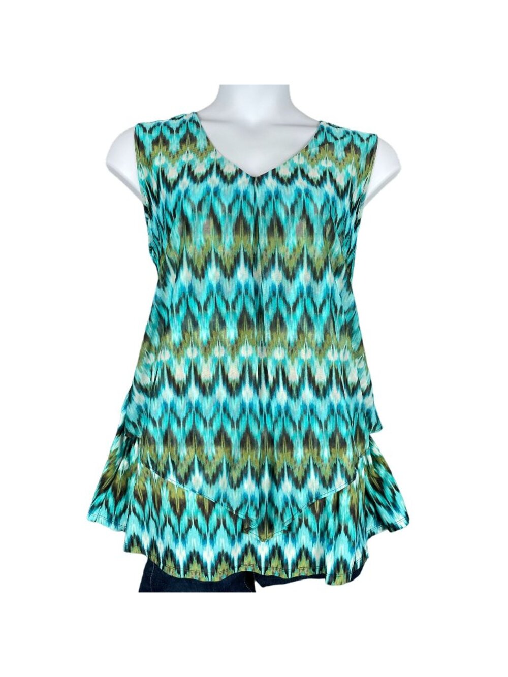 Catherines Top 2X Blue Green Geometric Office Work Capsule Minimal Watercolor